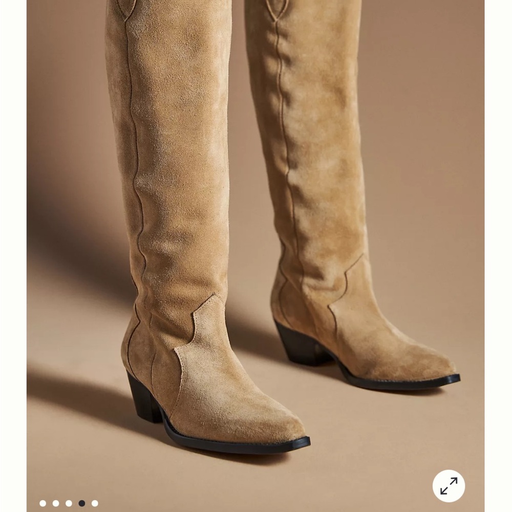 Anthropologie Tan Suede Over-the-Knee Western Boots